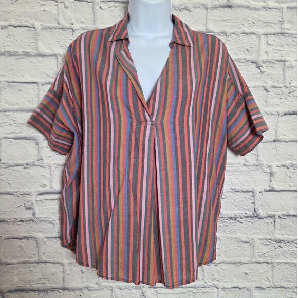 Madewell Top Womens Size Small Courier Button-Back Shirt Rainbow Stripe V Neck - Picture 1 of 15
